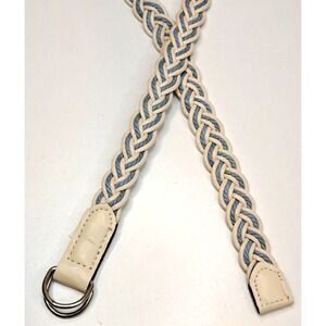 Preppy Braided Fabric Thin Belt Women's Light Blue And Cream 1" x 34" Spring